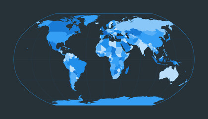 World Map. Robinson projection. Futuristic world illustration for your infographic. Nice blue colors palette. Appealing vector illustration. - obrazy, fototapety, plakaty