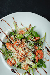 Seafood salad with shrimp, mussels and cheese