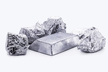 palladium stone and ingot, a transition metal used in the production of aerospace equipment, isolated white background