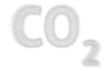 CO2 emissions illustration. A translucent dark cloud in the form of the chemical formula of carbon dioxide against a transparent background. 3D rendering