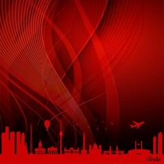 Red Berlin city Grunge Background - illustration, 
Town in red abstract background
