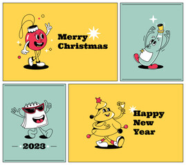 Christmas and New year greeting comic cards