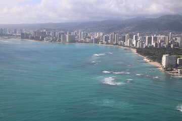 Fototapeta na wymiar Aerial view of Honolulu, Hawaii with Waikiki Beach and Diamond Head in the background