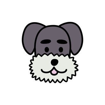 Funny puppy cartoon character doodle. Cute dog of schnauzer breed line art. Nice happy pet isolated on white background. Hand drawn vector illustration in cartoon style.