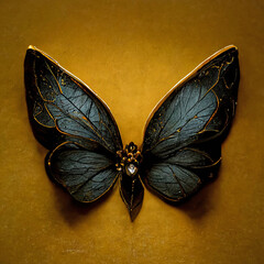 jewel in the shape of a butterfly, jewel, digital, painting, 3d, rendering, concept, precious, gold, stones, emerald, insect,