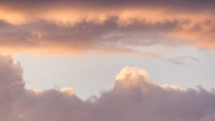 Puff Clouds in the Sky during sunset. Zoom in. Cloudscape Background. British Columbia, Canada.