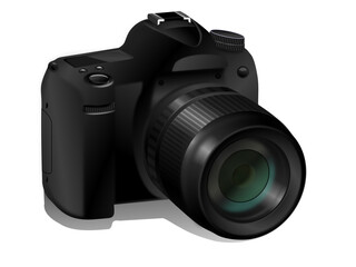 digital slr camera with lens vector - obrazy, fototapety, plakaty
