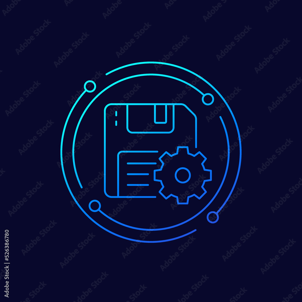 Wall mural backup settings icon with a floppy disk, linear design