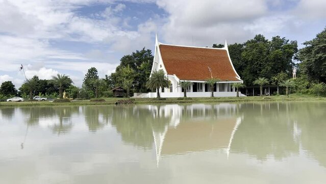 Wat Par Lahansai of the temple building. The temple build in the pond.