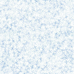 Hand Drawn Snowflakes Christmas Seamless Pattern. Subtle Flying Snow Flakes on chalk snowflakes Background. Alluring chalk handdrawn snow overlay. Noteworthy holiday season decoration.