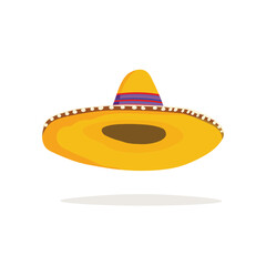 Mexican ethnic sombrero hat isolated element. Vector drawing illustration for icon, game, packaging, banner. Wild west, Mexico concept. Traditional Mexican wide brimmed hat