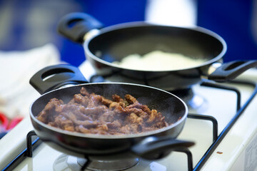 meat and rice stock photo