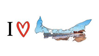 I love Prince Edward Island inspirational quote with map and beach image.