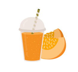 Glass with pumpkin smoothie isolated on white background. Vector illustration of healthy vegetable drink.