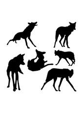 Maned wolf mammal silhouettes. Good use for symbol, logo, icon, mascot, sign, or any design you want.