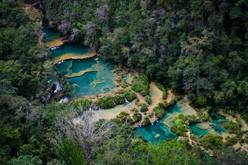 Fototapeta na wymiar Semuc Champey, limestone pools on River Cahabon in the department of Alta Verapaz, Guatemala.