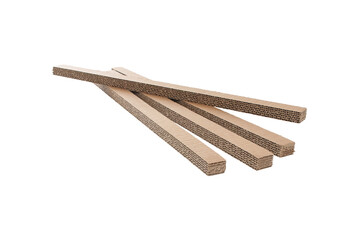 Corrugated cardboard narrow panels isolated transparent png. Fiberboard carton inner packing pieces.
