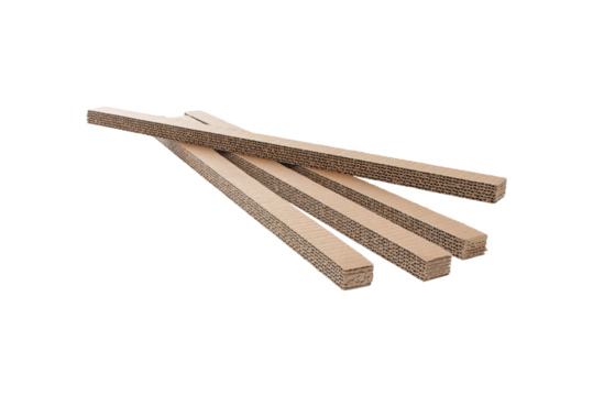 Corrugated cardboard narrow panels isolated transparent png. Fiberboard carton inner packing pieces.