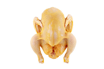 Raw whole yellow corn fed chicken isolated transparent png.