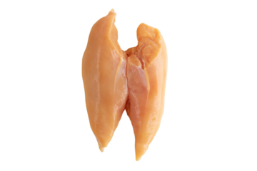 Raw yellow corn fed chicken breast isolated transparent png. Poultry filet.