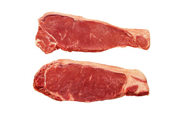 Beef fillet slices isolated transparent png. Dark aged meat of one year old cattle. Yellow streaks of fat.