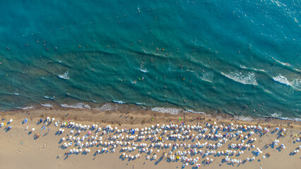 Aerial view of clear turquoise sea and waves Patara- Antalya  stock photo