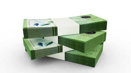 3d rendering of Nicaraguan Cordoba notes. Few bundles of Nicaraguan currency isolated on white background