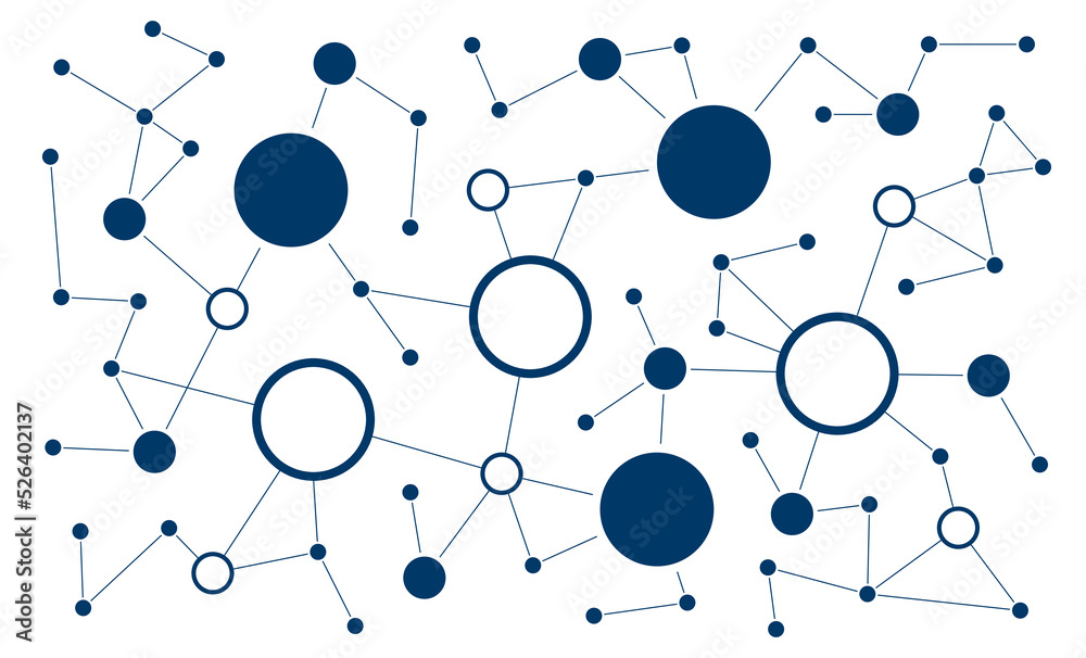 Poster Data network connected dots and lines technology background template. Fintech information linked global digital database graphic vector.