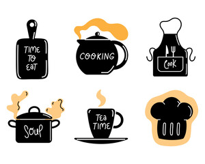 six kitchen utensils icons