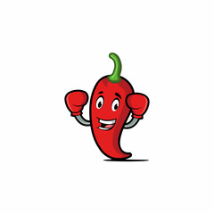 Vector, cartoon and cute chili illustration mascot with boxing gloves