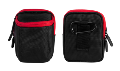 Small black zipper bag isolated on white background