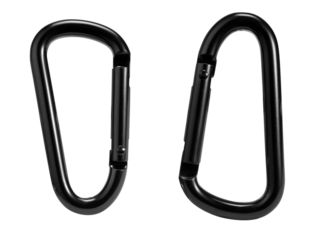 Black carabiner isolated on a white background with clipping path