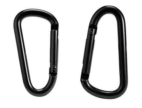 Black carabiner isolated on a white background with clipping path
