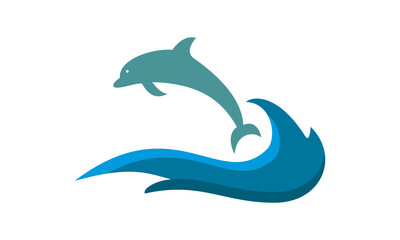 water wave and jumping dolphin logo vector