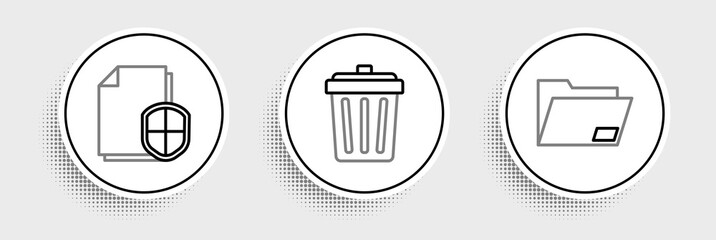 Set line Document folder, protection concept and Trash can icon. Vector