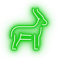 Neon green antelope icon, transparent background, neon safari animal icon