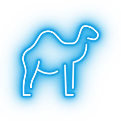 Neon blue camel icon, transparent background, neon safari animal icon