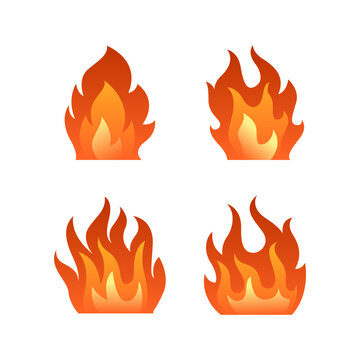 Red fire flames collection isolated on white background