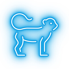 Fototapeta na wymiar Neon blue monkey icon, transparent background, neon blue safari animal icon