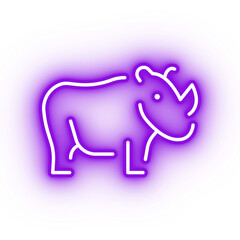 Neon purple rhino icon, transparent background, neon safari animal icon