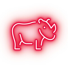 Neon red rhino icon, transparent background, neon safari animal icon