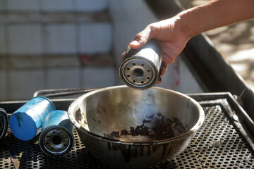 The old oil filter has been replaced