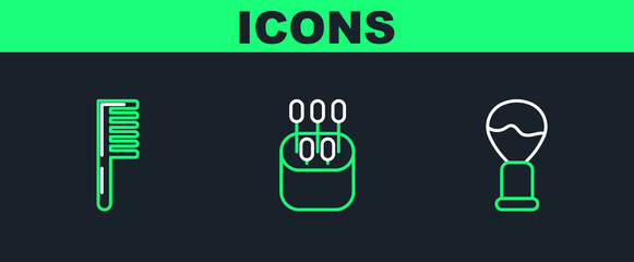 Fototapeta premium Set line Shaving brush, Hairbrush and Cotton swab for ears icon. Vector