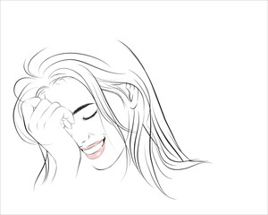 Beauty Woman Portrait. Closeup Of Beautiful Happy Girl With Perfect Smile, White Teeth Smiling. vector illustration isolated cartoon hand drawn. Line art