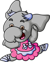 The cute female elephant is doing ballet and jumping