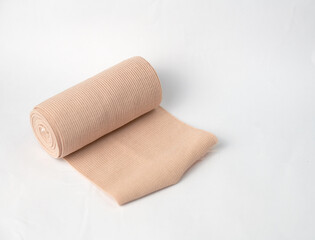medical bandage roll on white selective focus