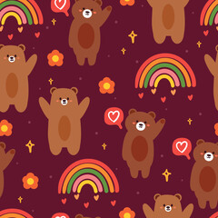 seamless pattern cartoon bear and rainbow. cute animal wallpaper  for textile, gift wrap paper