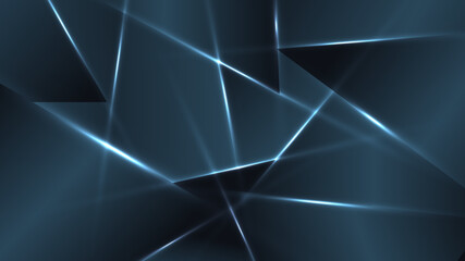 Abstract blue triangle overlapping layer with lighting effect on background.