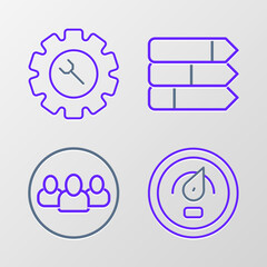 Set line Digital speed meter, Project team base, Pie chart infographic and Wrench and gear icon. Vector