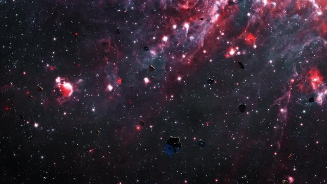 Galaxy Space flight exploration space rock scence  through outer space at southern Centaurus. 4K looping animation of flying through glowing nebulae, clouds and stars field.
